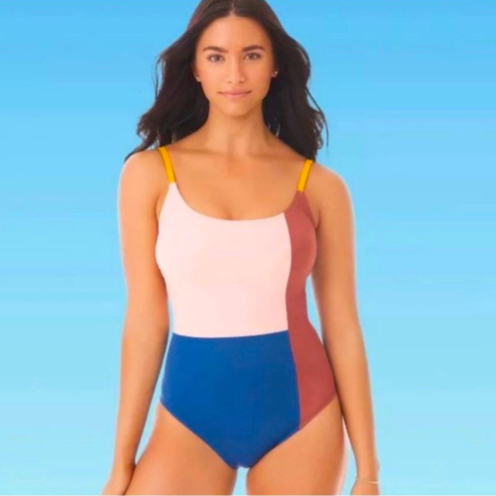 Beach Betty Color Block One Piece Swimsuit Size Large